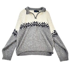 VTG Etchings XL Quarter Zip Wool Snowflake Nordic Fair Isle Sweater Speckled